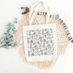 World Travel Pattern Printed Tote Bag