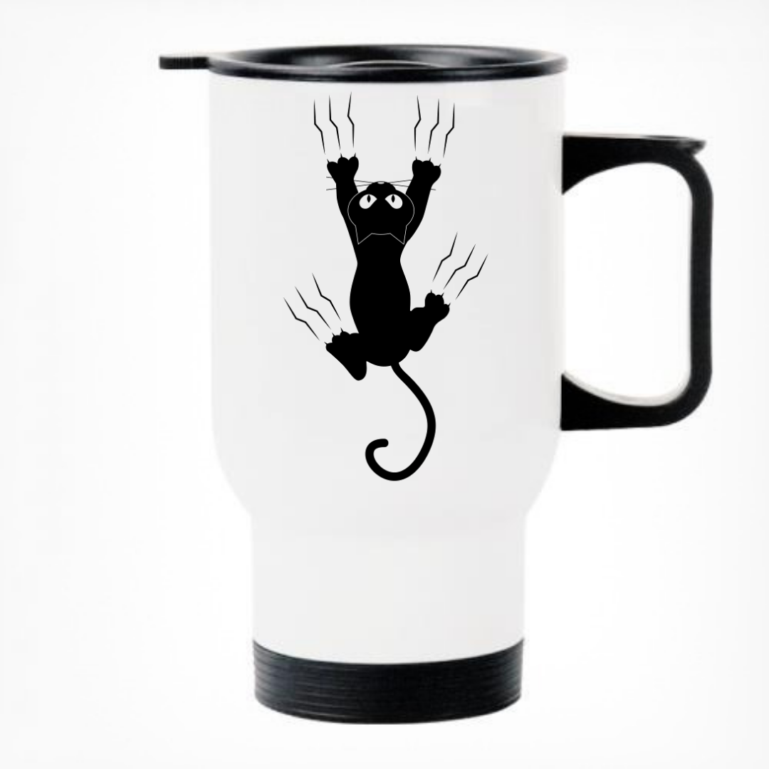 Hanging Black Cat Printed Travel Mug