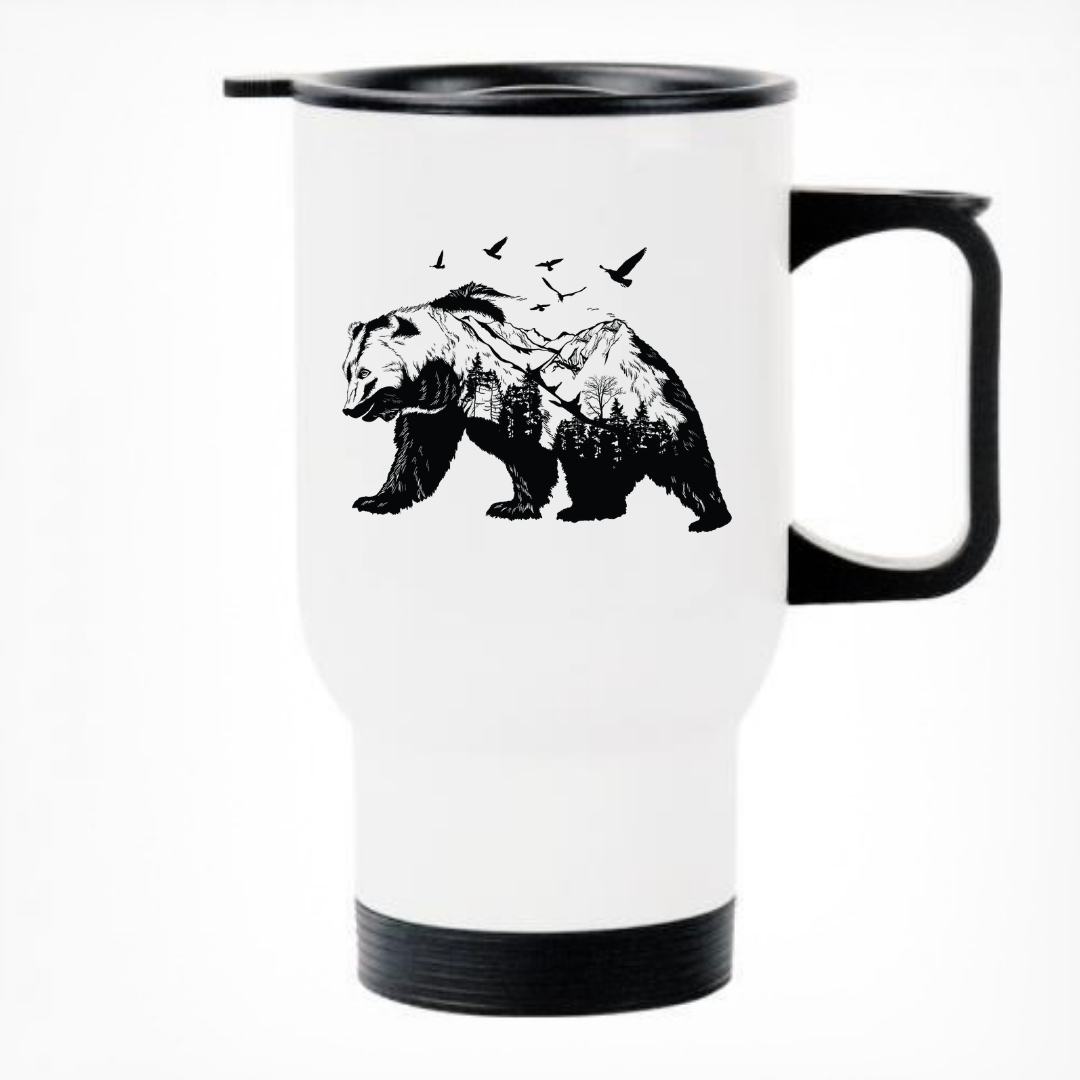 Bear and Nature Printed Travel Mug