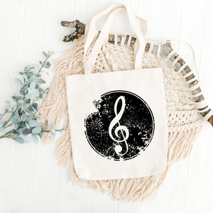 Distressed Music Note Printed Tote Bag