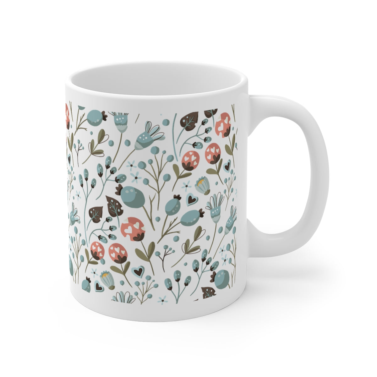 Colorful Floral Printed on White Coffee Mug