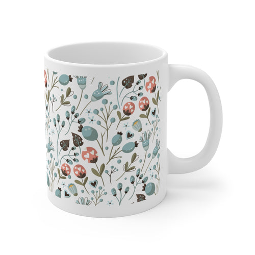 Colorful Floral Printed on White Coffee Mug