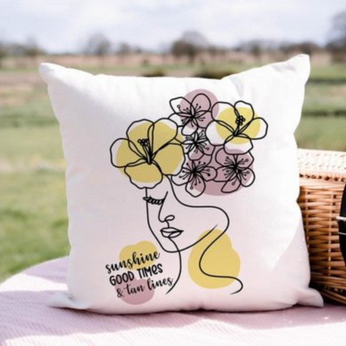 Floral Women Line Art Printed Cushion