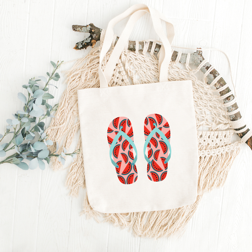 Watermelon Flip Flops Printed Tote Bag