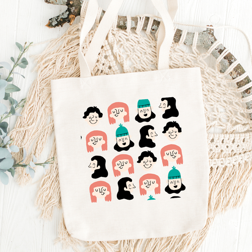 Faces Doodle Tote Bag