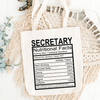 Secretary Nutritional Facts Tote Bag