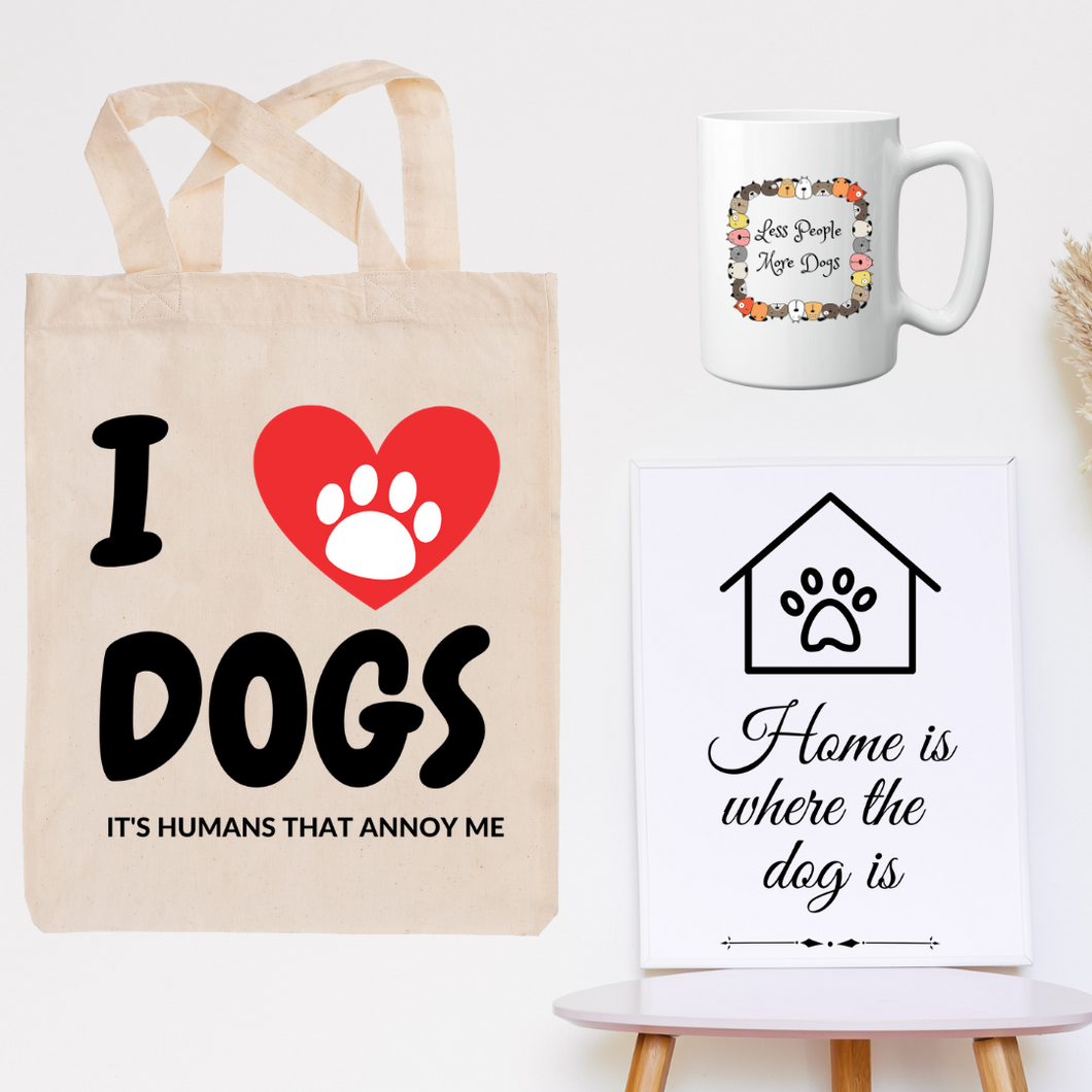 Dog Lovers bundle - Tote bag, Coffee Mug and MDF Wooden Wall Art