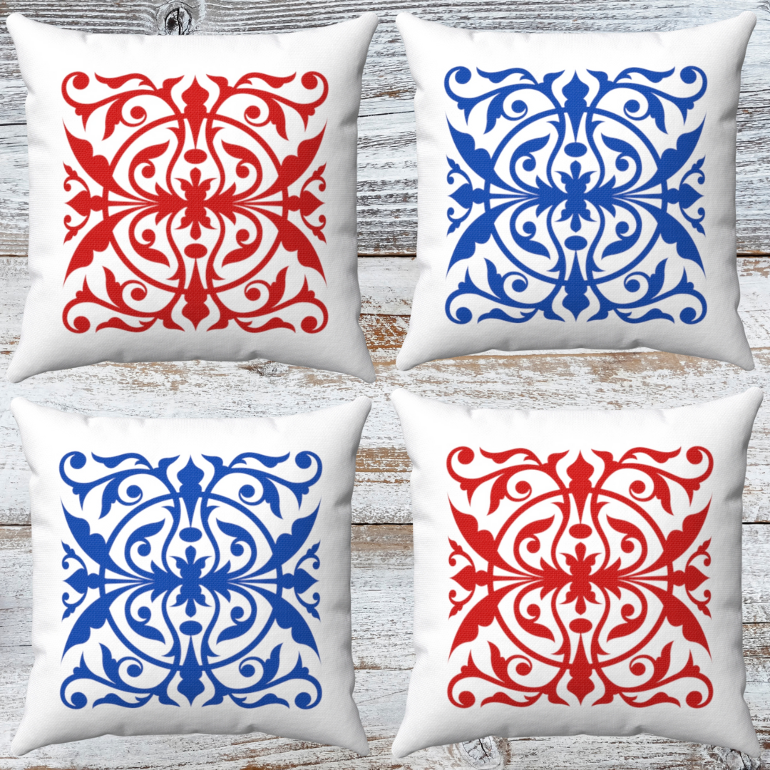 Red & Blue Victorian Motif Cushion Set of 4