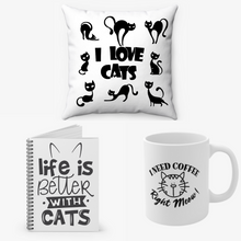 Load image into Gallery viewer, Cat Lovers Bundle - Coffee mug, Notebook and Pillow
