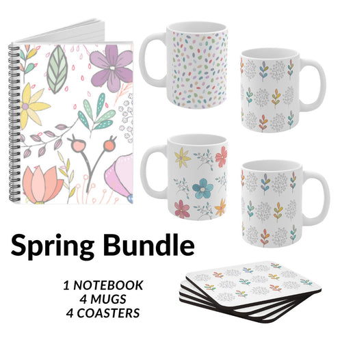 Spring Bundle - 1 Notebook, 4 Mugs, and 4 Coaster