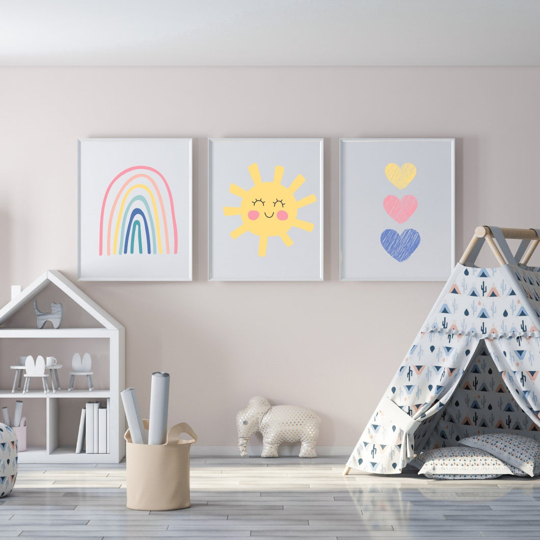 Colorful Kids Nursery Wall Art Print Set of 3