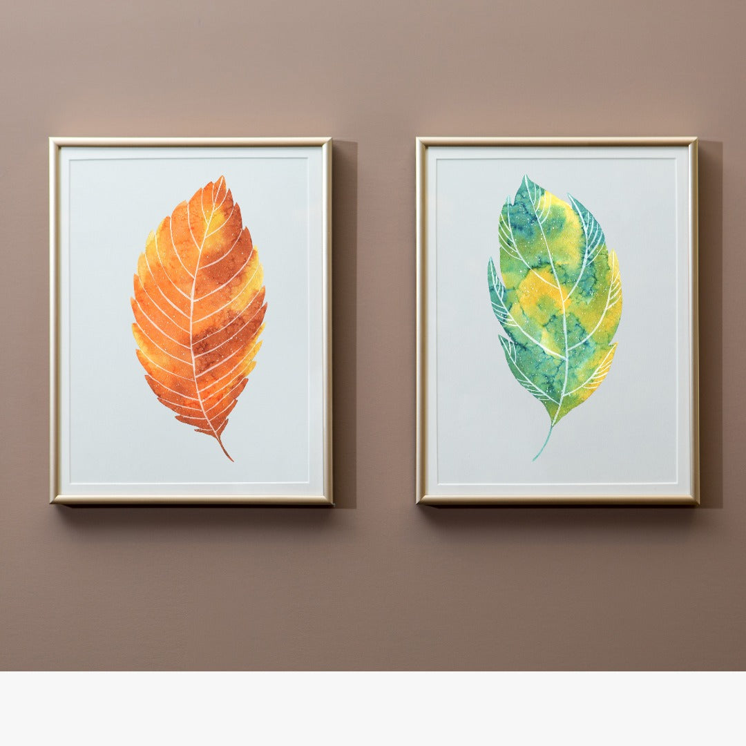 Watercolor leaf Wall Art Print Set of 2