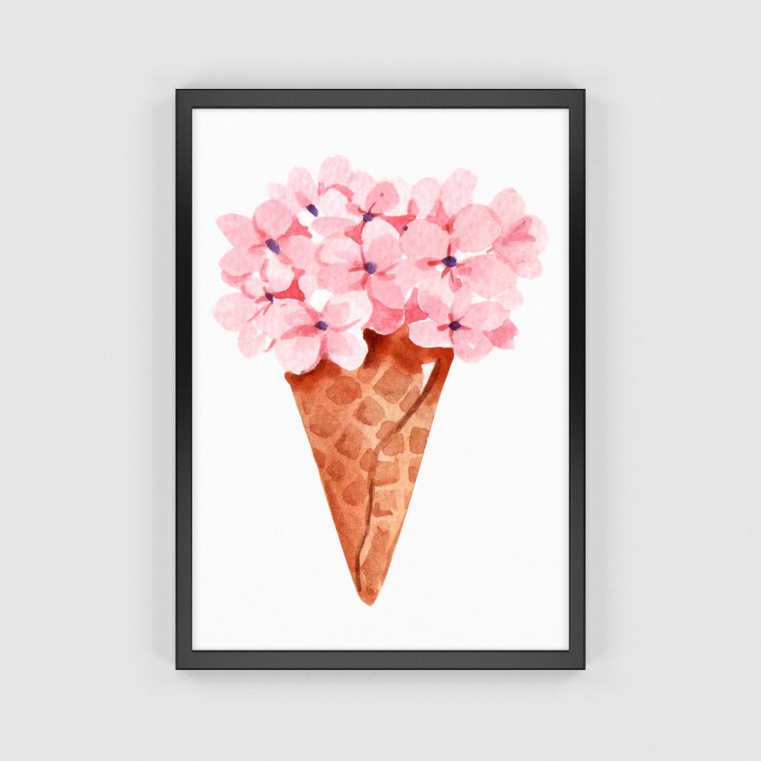 Flowers Ice Cream Cone Printed Wall Art