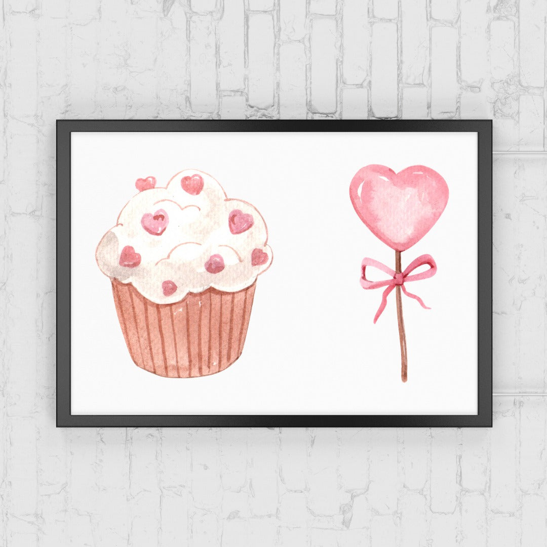 Cup Cake Wall Art with Black Frame