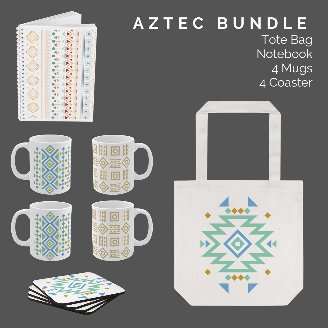 Aztec Bundle 1 Tote Bag 1 Notebook 4 Mugs and 4 Coasters