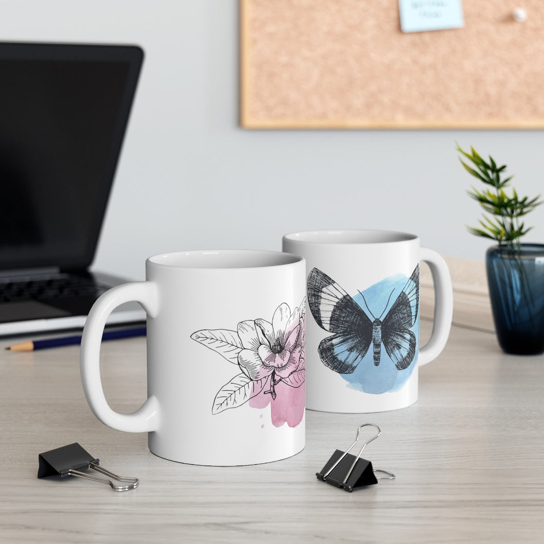 Flower and Butterfly Mug Set of Two