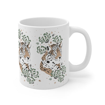 Leopard and Flowers Printed Coffee Mug
