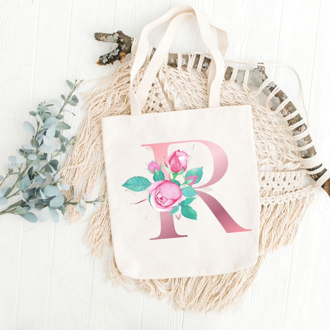R Letter Printed Tote Bag