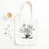 Black and White Floral Printed Tote Bag