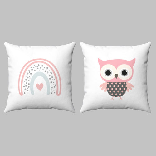 Rainbow and Owl Set of 2 Printed Cushions