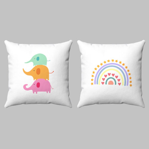 Elephants and Rainbow Printed Set of 2 Cushions