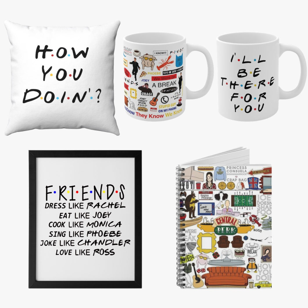 F.R.I.E.N.D.S Bundle Includes 2 Mugs 1 Notebook 1 Cushion 1 Wall Art