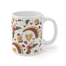Load image into Gallery viewer, Boho Rainbow Hearts on White Printed Coffee Mug

