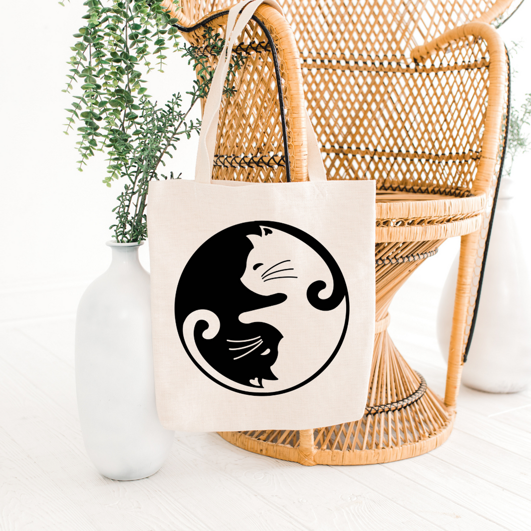 Cat Ying Yang Printed Tote Bag